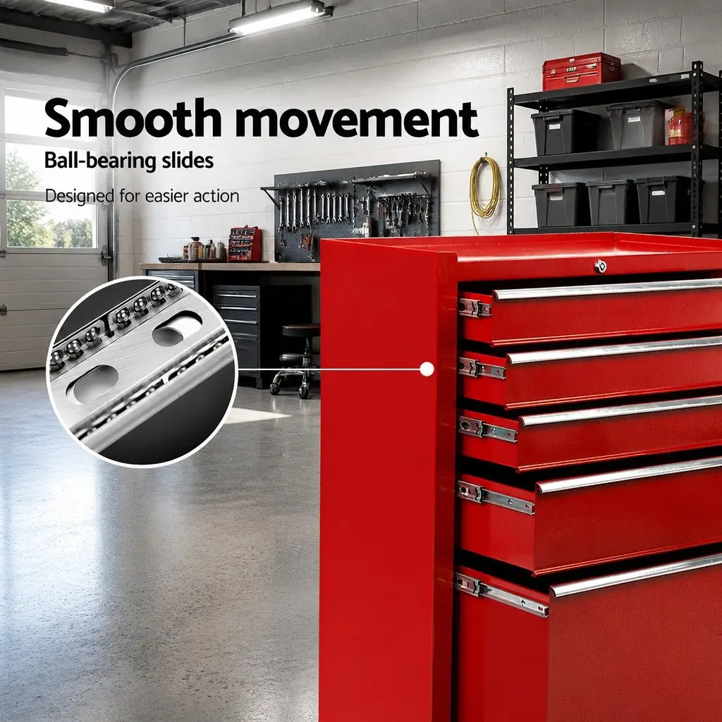 5 Drawer Tool Box Cabinet Trolley in Red