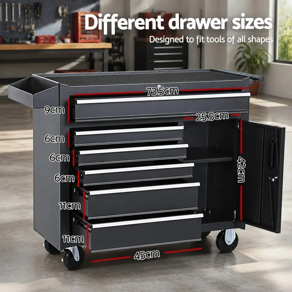 6 Drawer Tool Box Chest Cabinet with Wheels