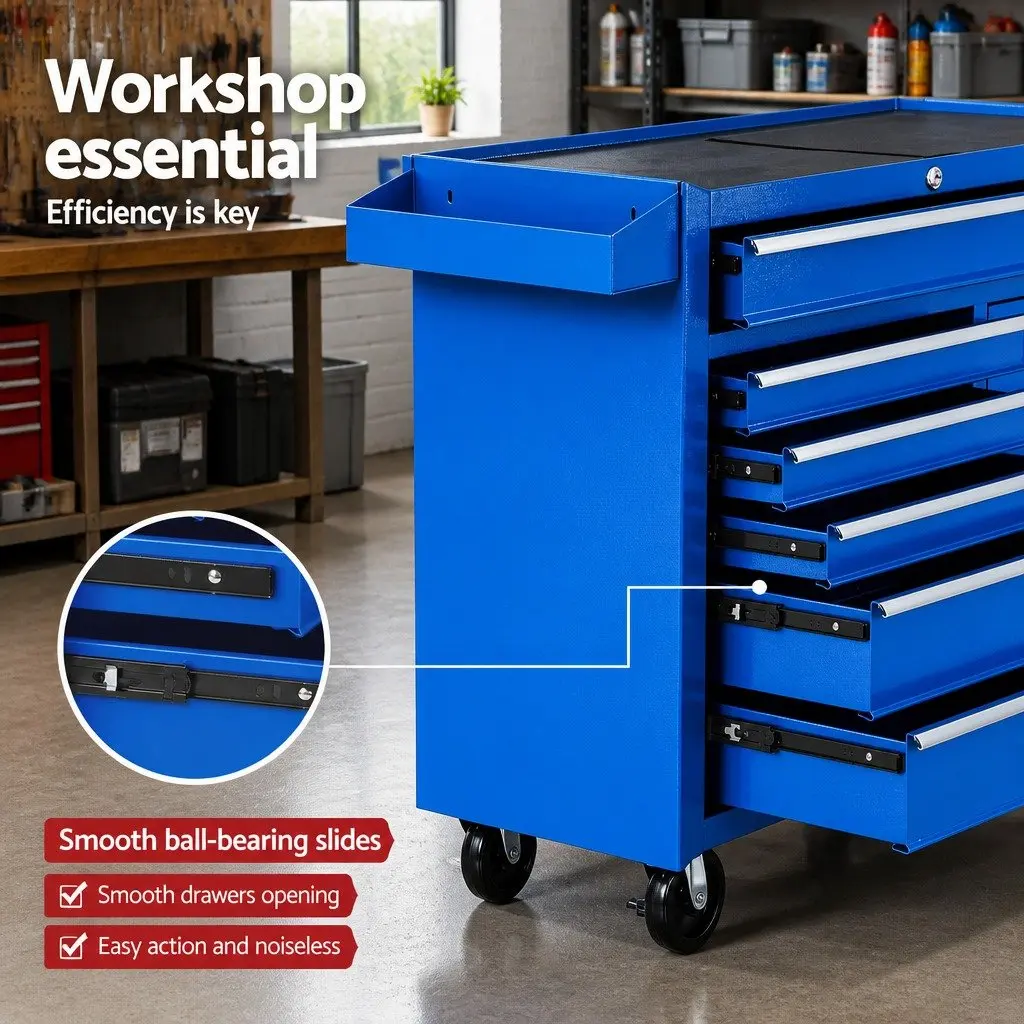 Tool Chest Trolley Storage Cabinet Powder-coated Steel 98cm L x 33.5cm W x 74.5cm H Blue