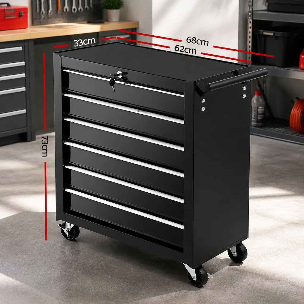 6 Drawer Tool Box Cabinet Trolley Cart Garage Toolbox Storage Chest Wheels