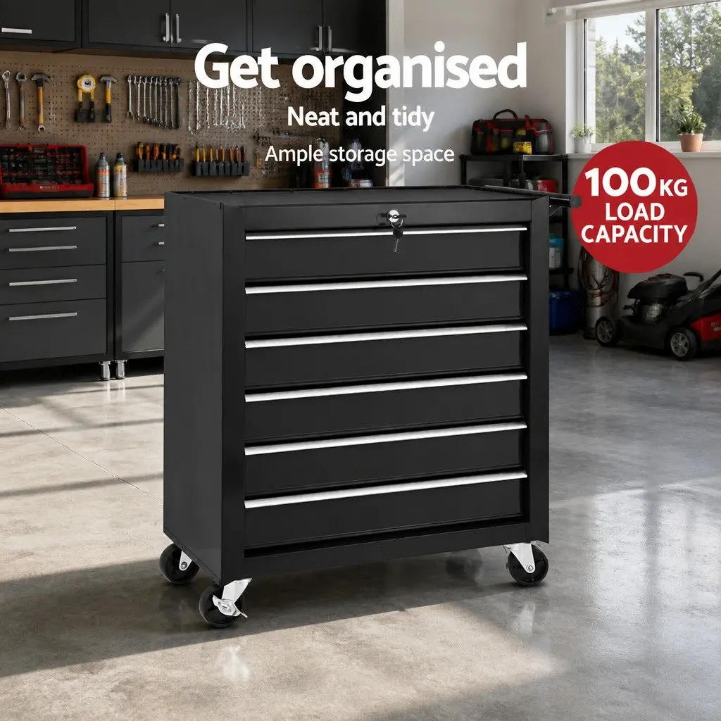 6 Drawer Tool Box Cabinet Trolley Cart Garage Toolbox Storage Chest Wheels