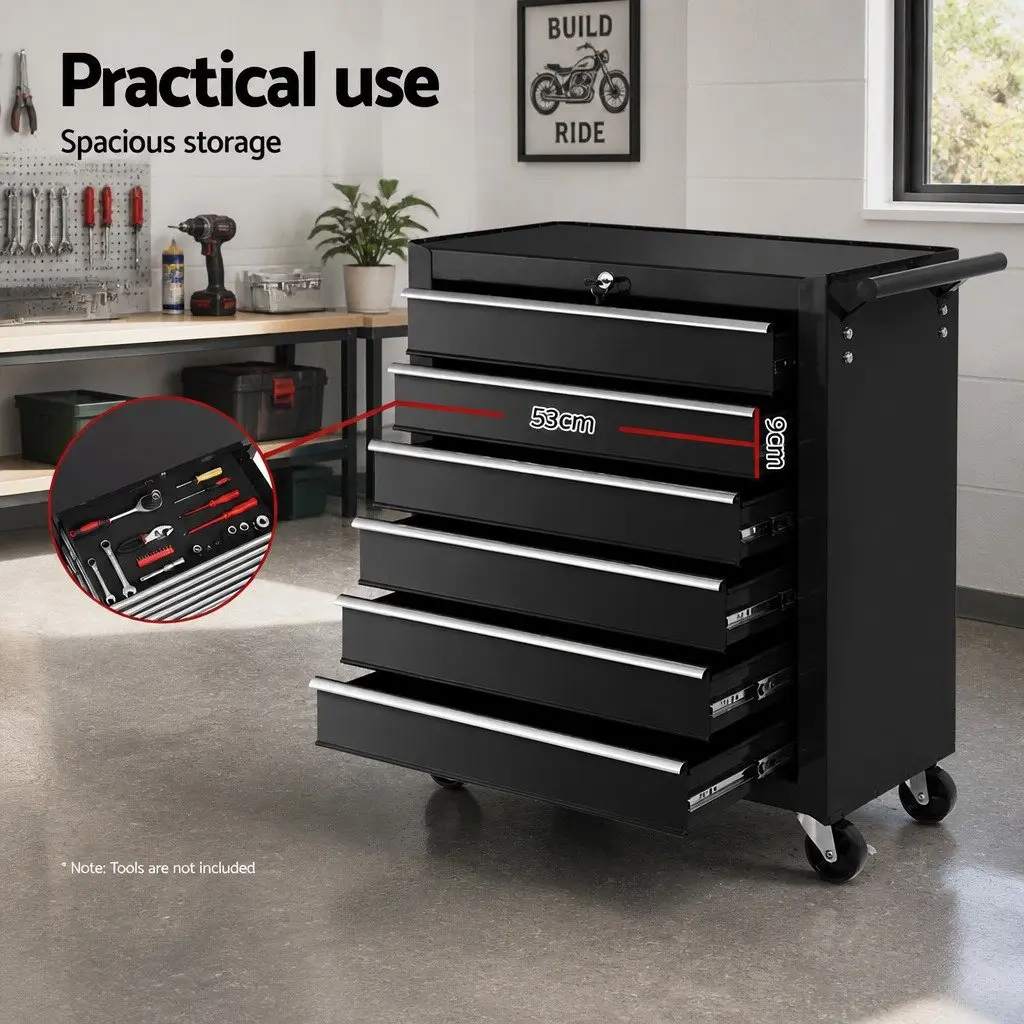 6 Drawer Tool Box Cabinet Trolley Cart Garage Toolbox Storage Chest Wheels