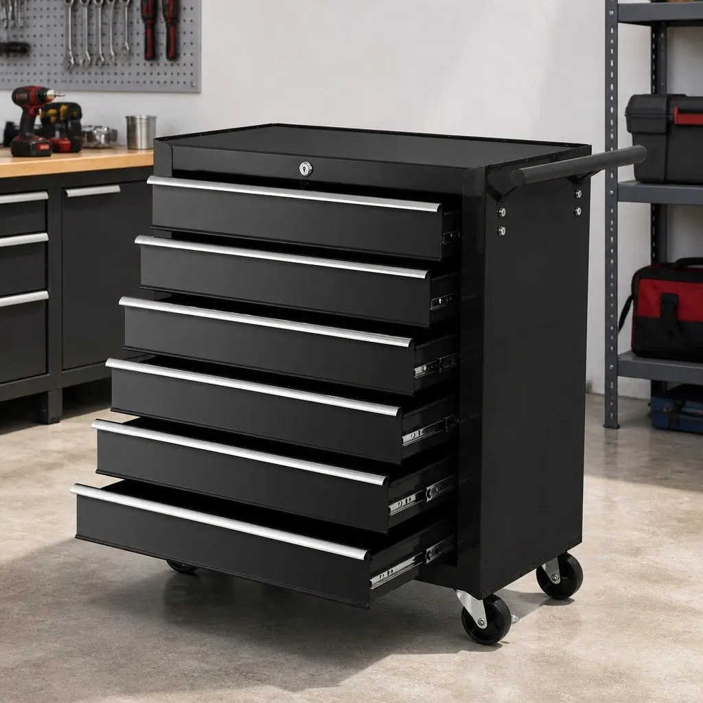 6 Drawer Tool Box Cabinet Trolley Cart Garage Toolbox Storage Chest Wheels