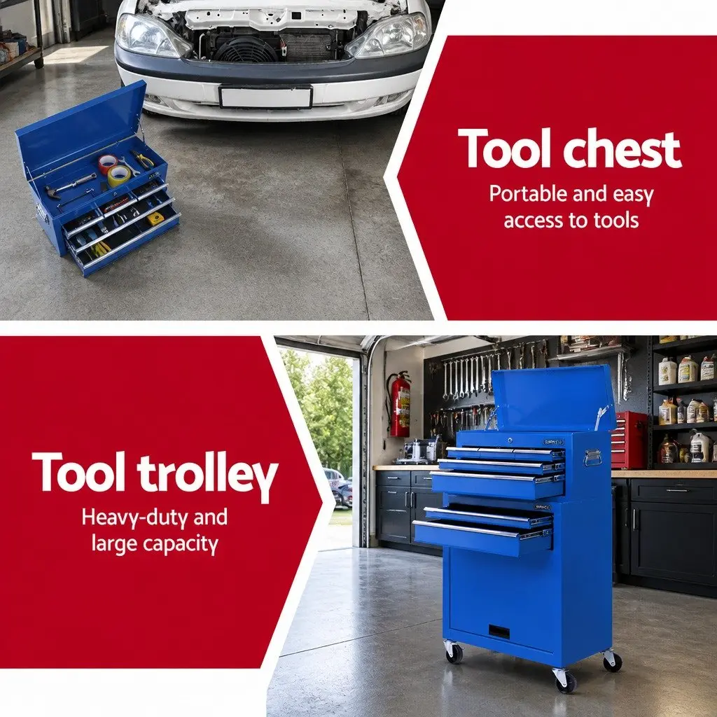 7 Drawer Tool Box Cabinet Trolley in Blue