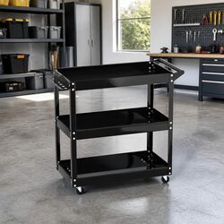 3-Tier Tool Cart Trolley Workshop Garage Storage Organizer with Lockable Wheels