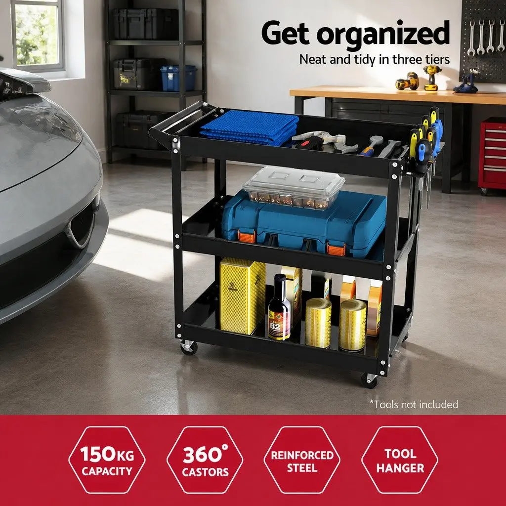 3-Tier Tool Cart for Garage & Workshop Storage