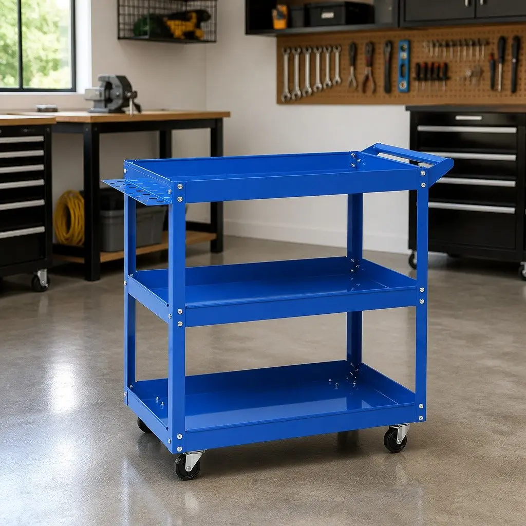 3-Tier Tool Cart Trolley for Workshop Storage