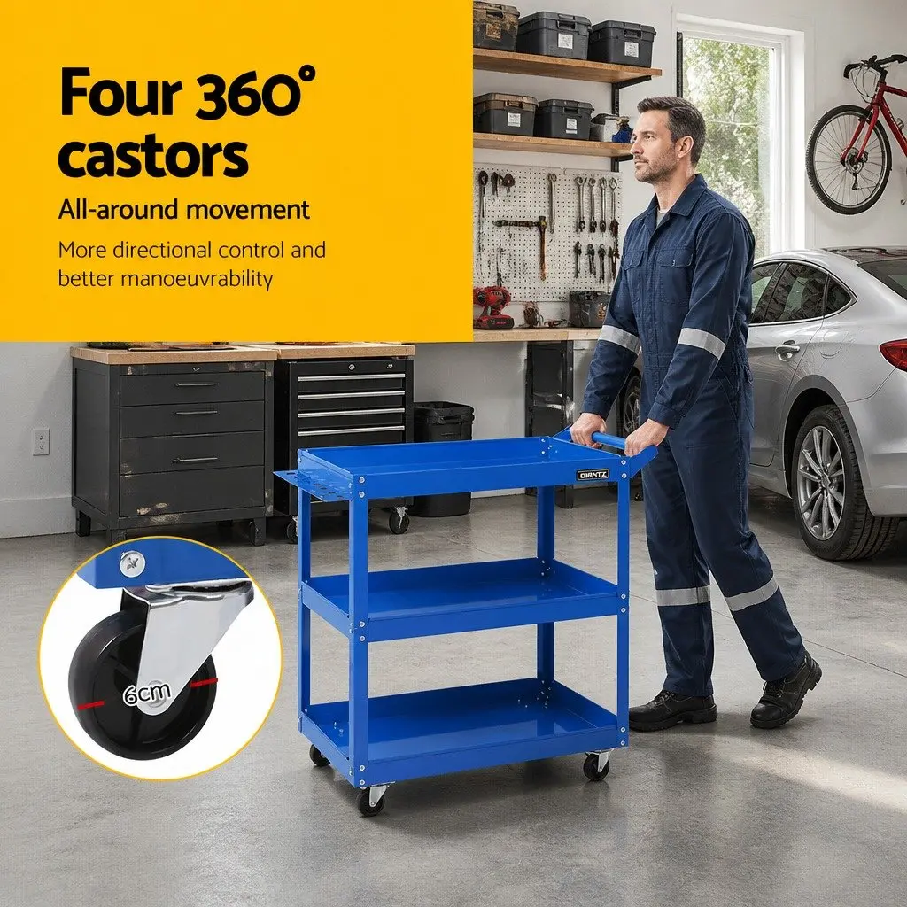 3-Tier Tool Cart Trolley for Workshop Storage
