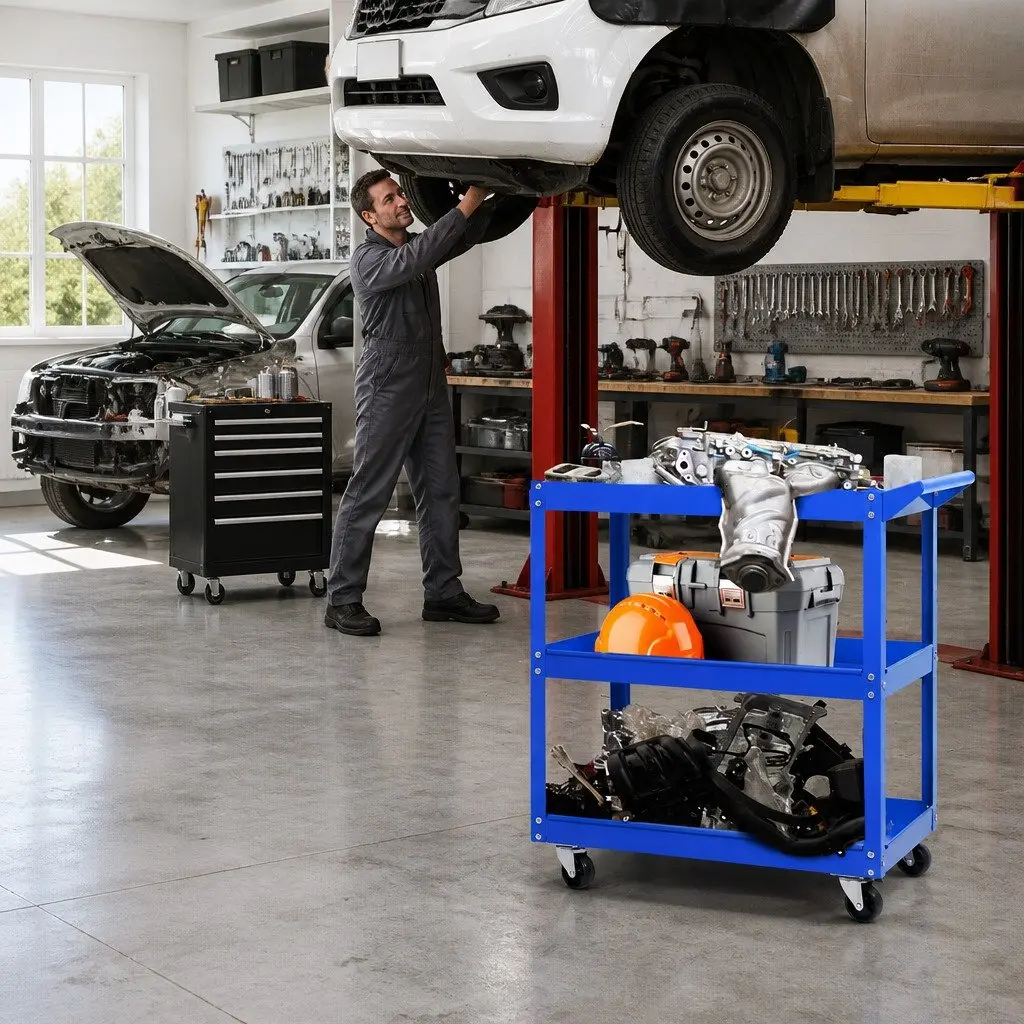 3-Tier Tool Cart Trolley for Workshop Storage