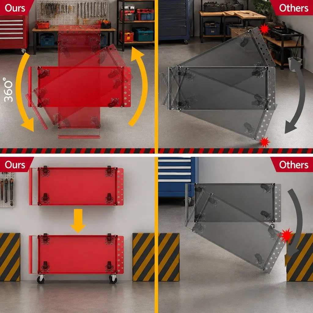 3-Tier Tool Cart Trolley Workshop Garage Storage Organizer Red Castors