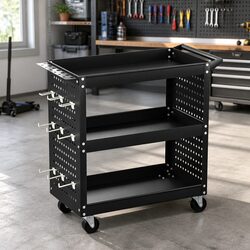 High-Quality 3-Tier Tool Cart with Pegboard and Wheels