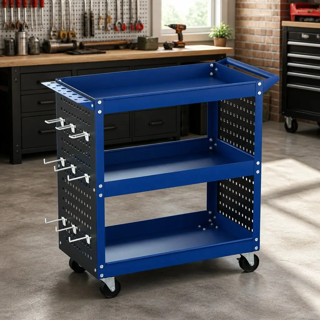 3-Tier Tool Cart Steel 79cm x 35.5cm x 77cm Blue