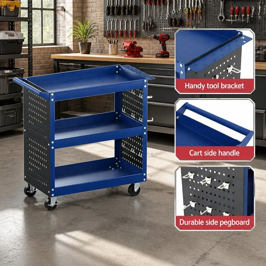 3-Tier Tool Cart Steel 79cm x 35.5cm x 77cm Blue