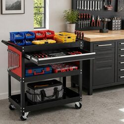 Tool Trolley Cart Rolling Cabinet with Drawers Workshop Garage Storage Organizer
