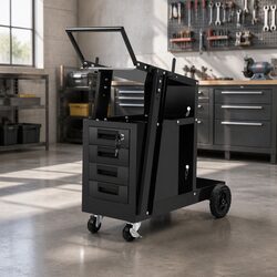 Durable Black Steel Welding Trolley Cart with 4 Drawers