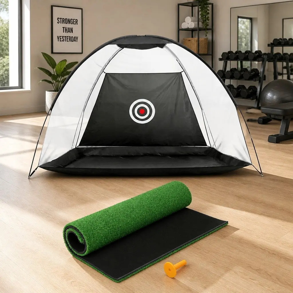 Golf Practice Net Training Mat Set Portable Black Green