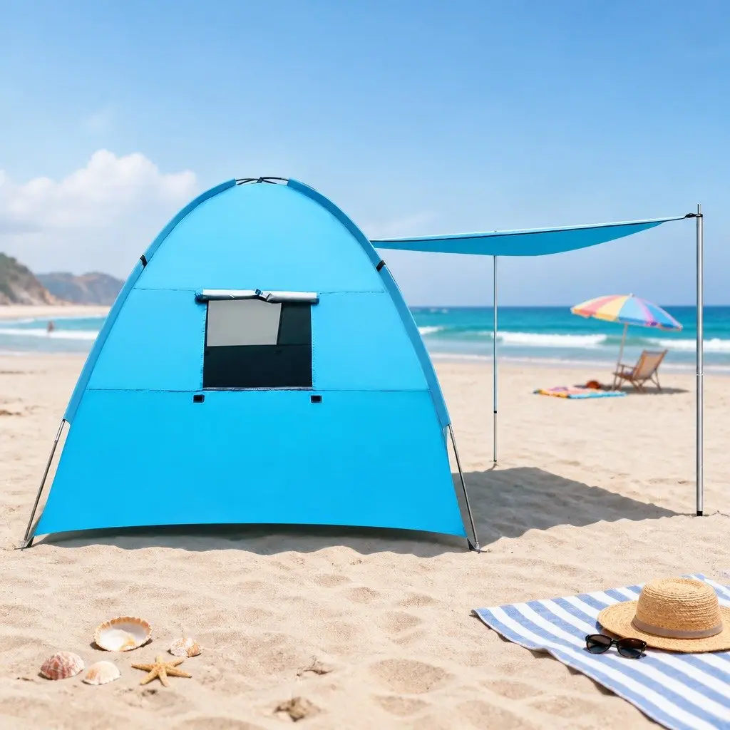 4 Person Tent Double Layer Polyester Weather Resistant Blue