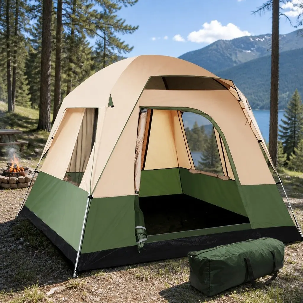 4 Person Camping Tent Polyester 255cm x 253cm x 193cm Green