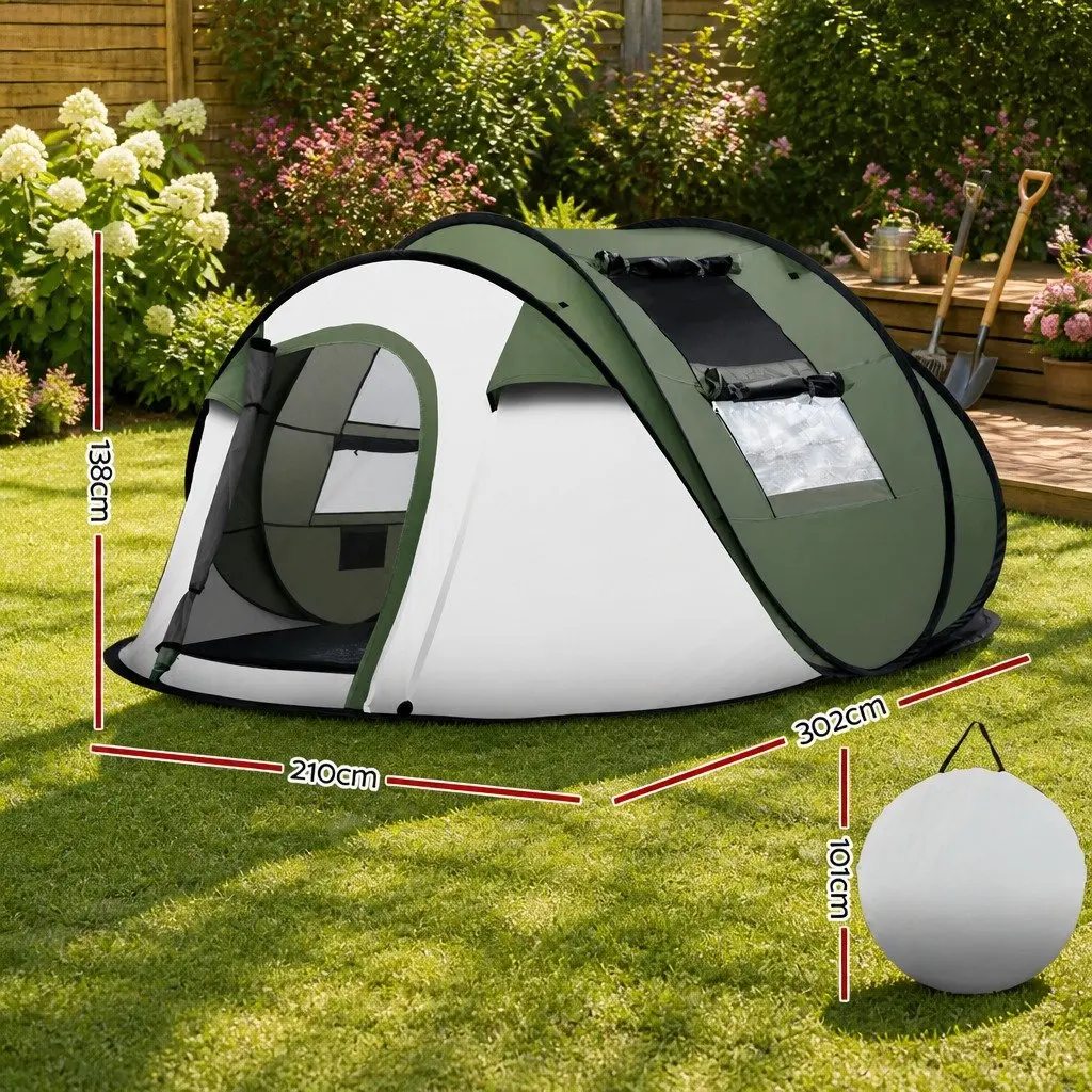 Camping Tent Instant Pop Up 190T Polyester 302cm L x 210cm W x 138cm H Green