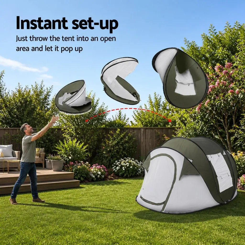 Camping Tent Instant Pop Up 190T Polyester 302cm L x 210cm W x 138cm H Green