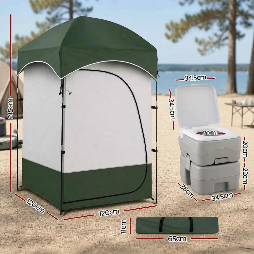 Portable Toilet Shower Tent Set 20L Grey Green Fibreglass Polyester 1-2 Person
