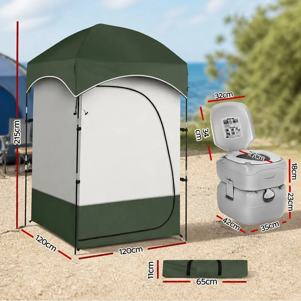 Portable Toilet Shower Tent Set Polyester 1-2 Person Grey Green