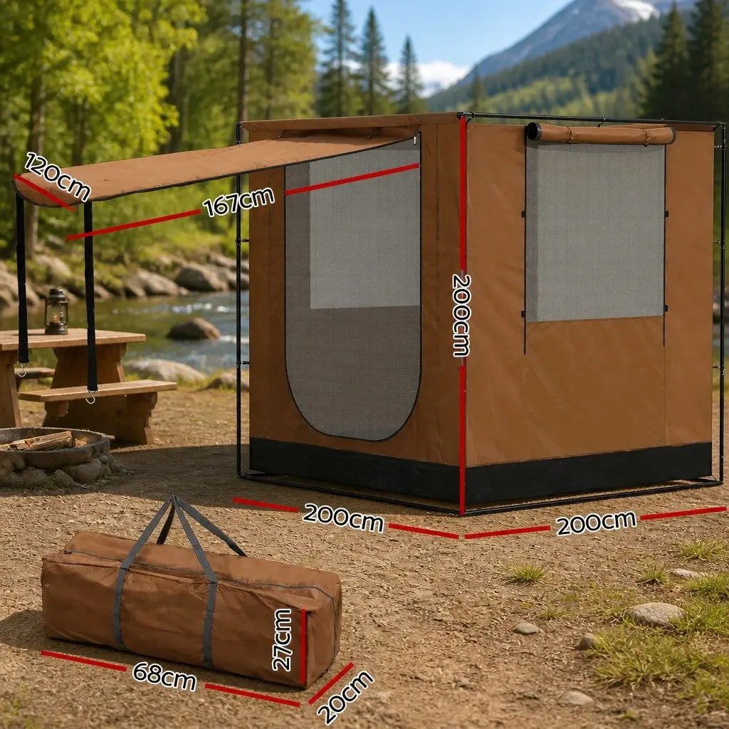 Brown 2x2m Car Side Awning Tent for SUV Camping
