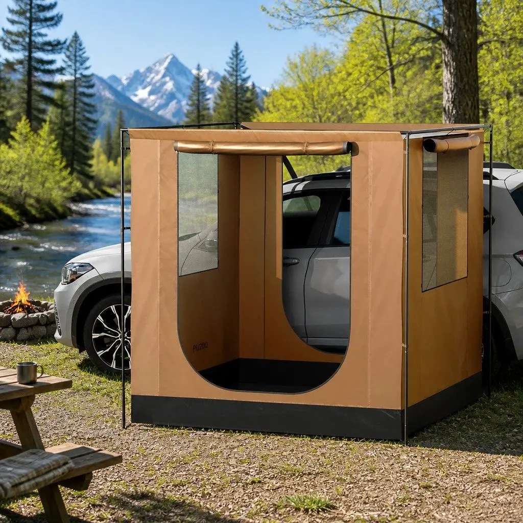 Brown 2x2m Car Side Awning Tent for SUV Camping