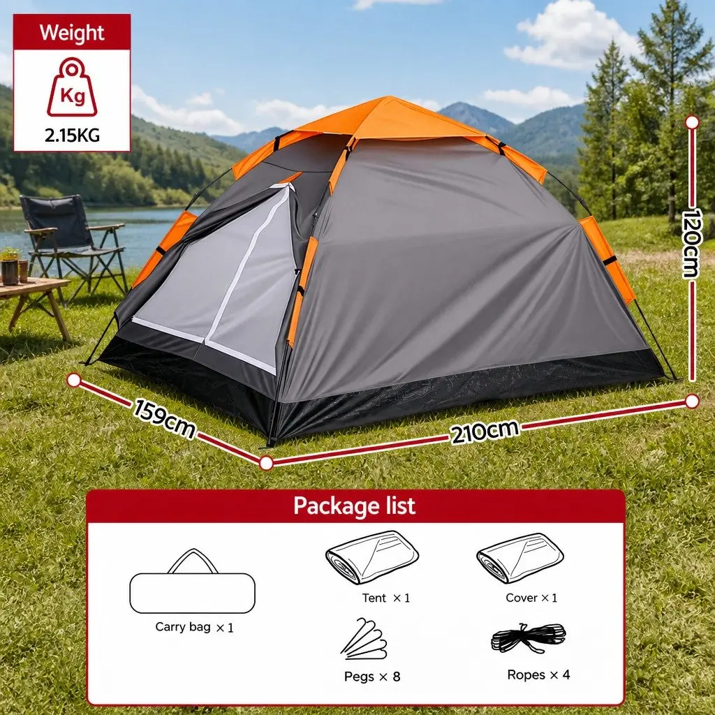 2 Person Camping Tent Automatic Waterproof 210cm x 159cm x 120cm Grey