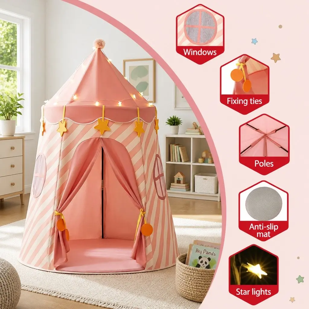 Kids Play Tent Polyester 116cm x 153cm Pink