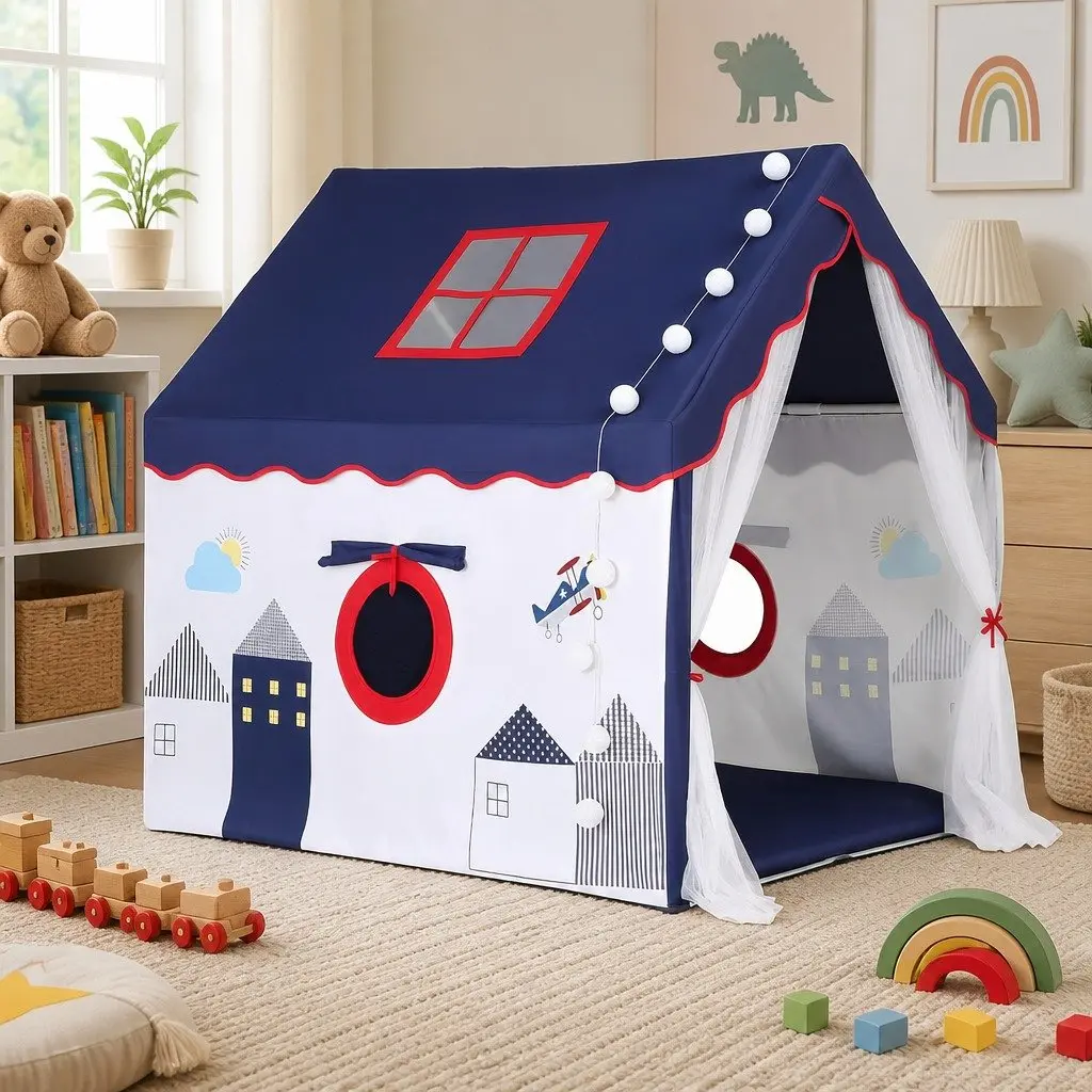 Kids Play Tent Polyester Fabric 134x103cm Blue