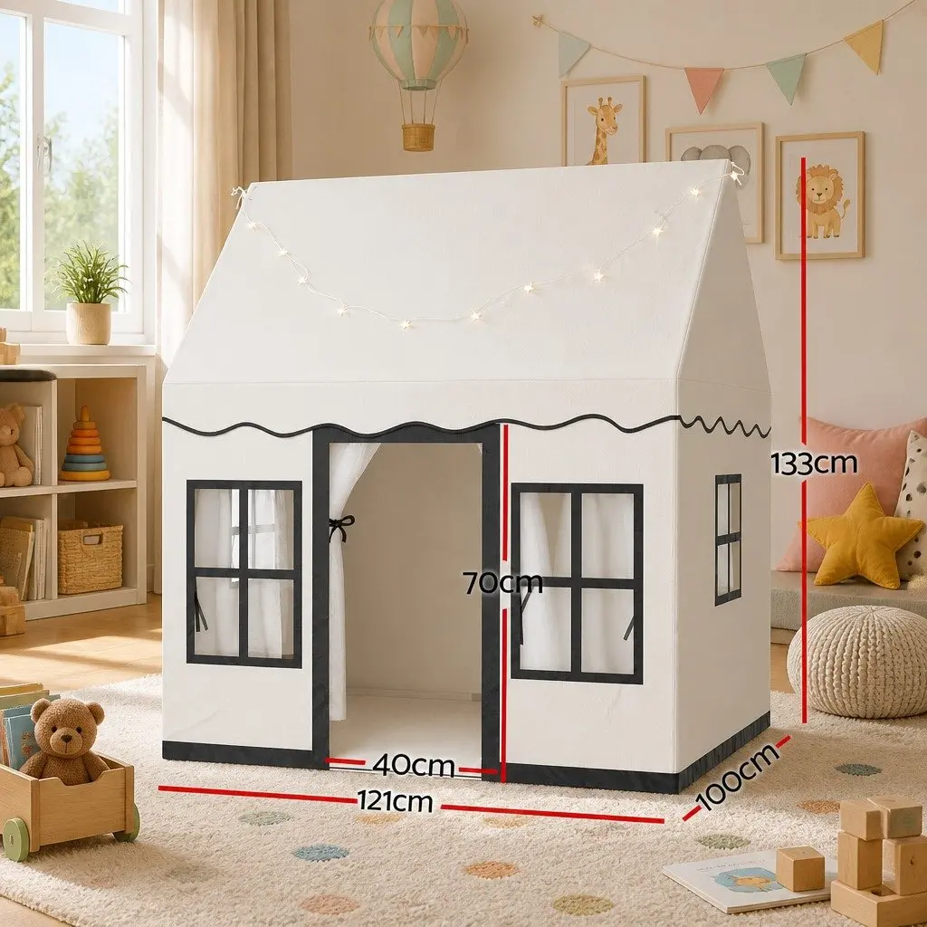 Kids Play Tent Castle Playhouse Canvas 121cm x 100cm x 133cm White