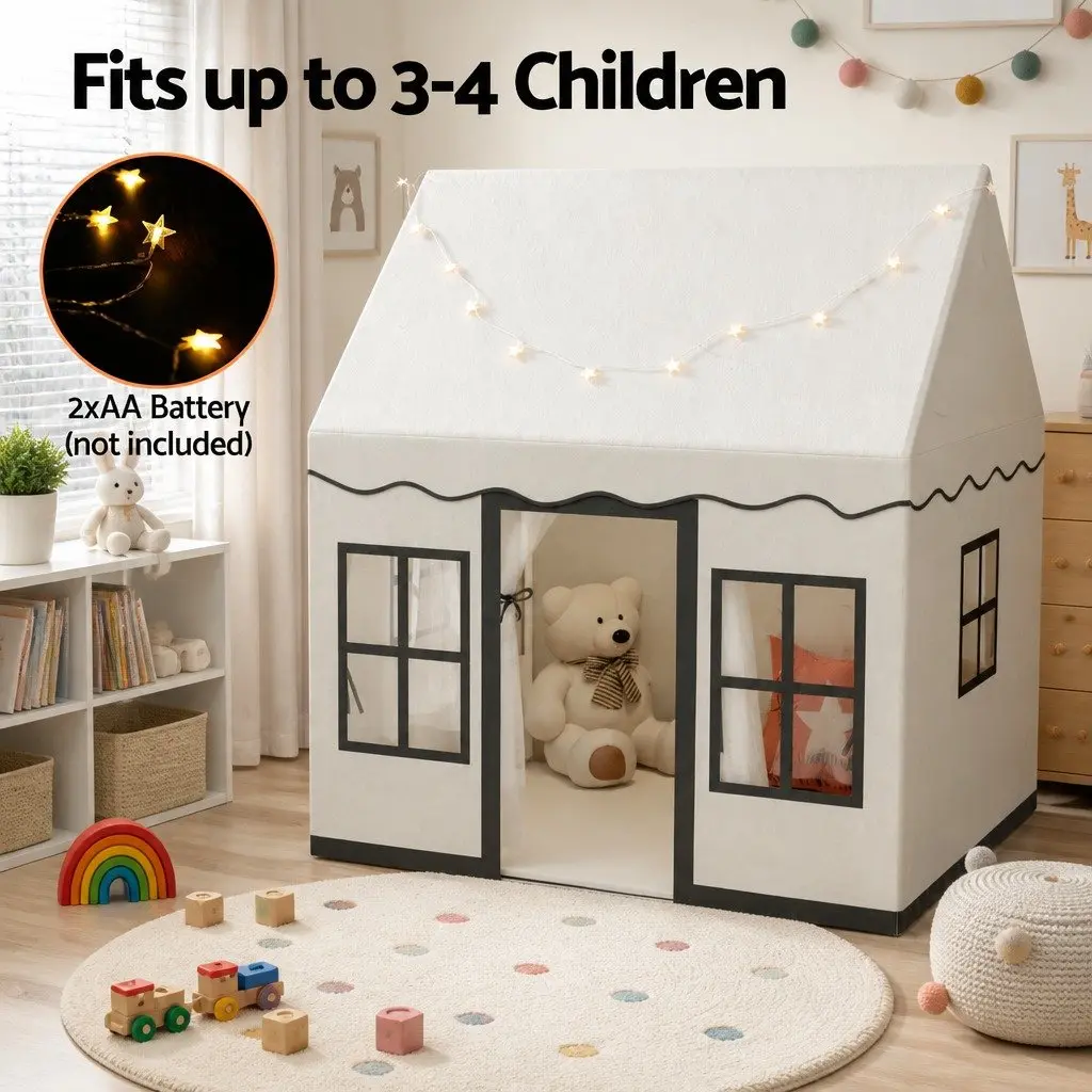 Kids Play Tent Castle Playhouse Canvas 121cm x 100cm x 133cm White