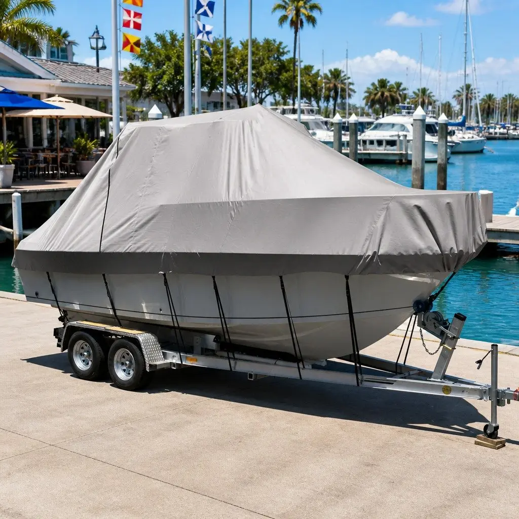 Heavy Duty Grey Boat Cover for 17-19ft Watercrafts
