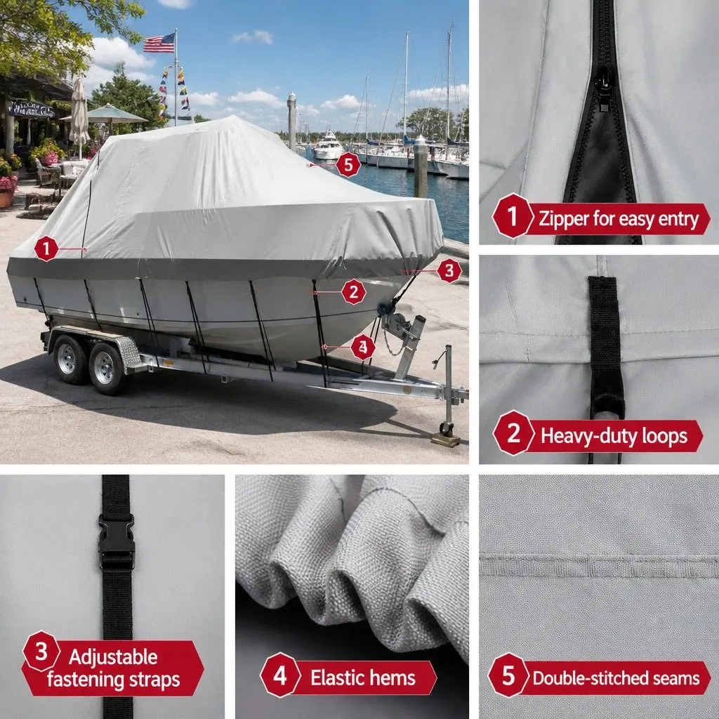 Boat Cover 600D Polyester 17-19ft Grey