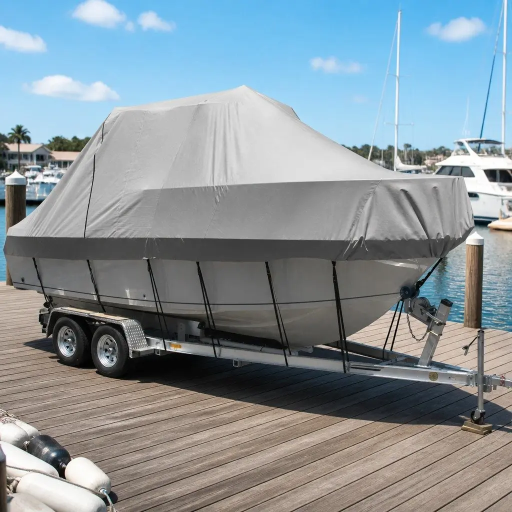 Heavy Duty Grey Marine Boat Cover for 19-21ft Crafts