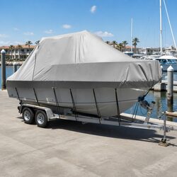 Heavy Duty 600D Grey Boat Cover for 23-25ft Watercraft