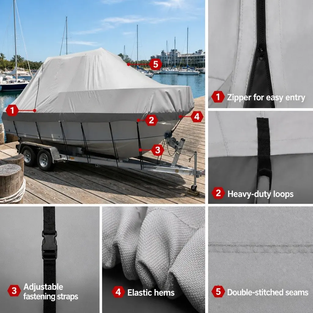 Boat Cover 600D Polyester 23-25ft Grey Waterproof Heavy Duty