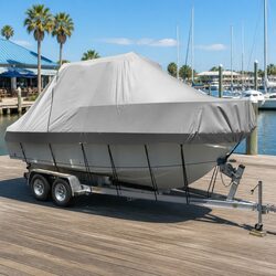 Heavy-Duty 600D Grey Boat Cover for 25-27ft Crafts