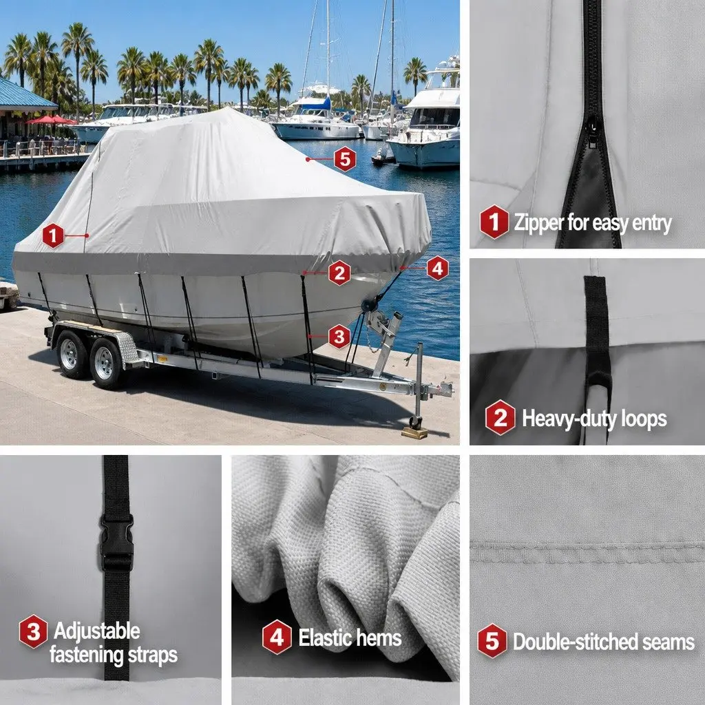 Boat Cover 600D Polyester 25-27ft Grey