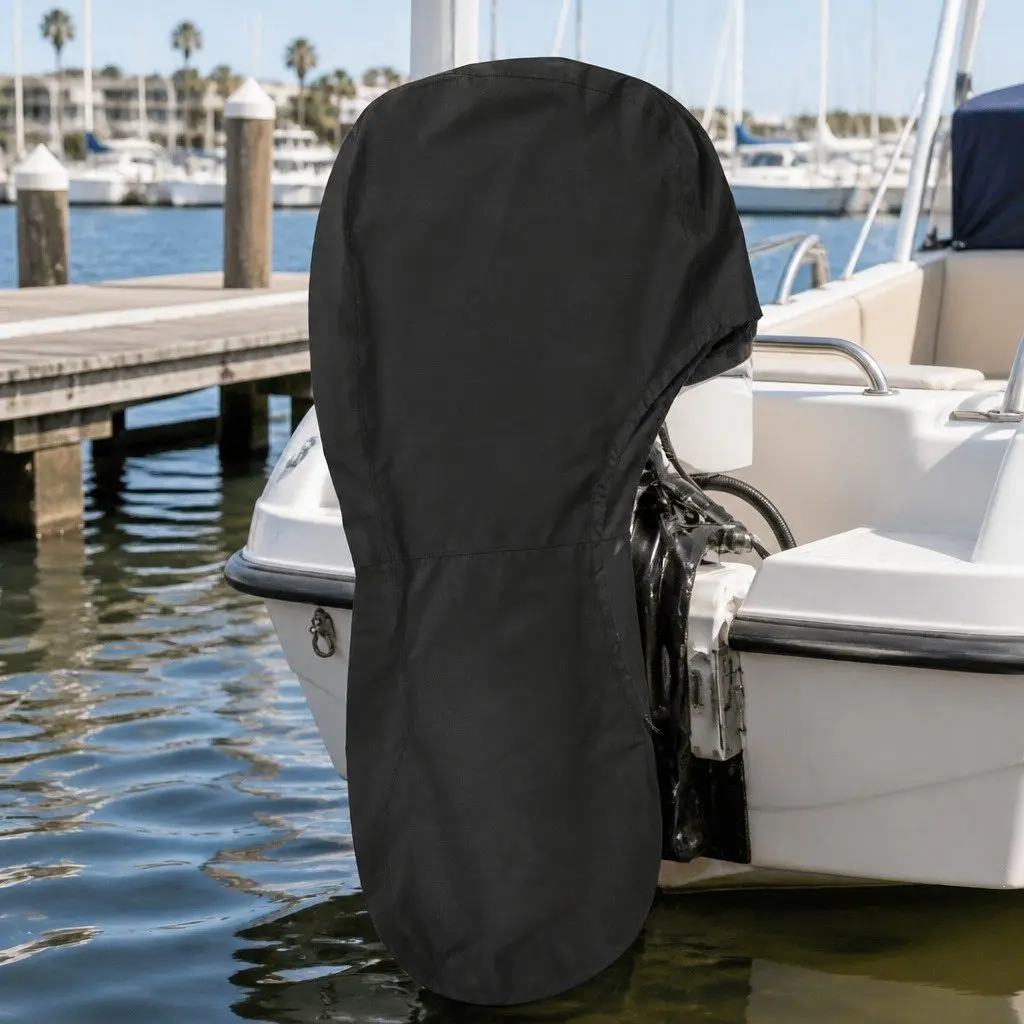 Outboard Motor Cover 600D Polyester Black 100HP 150HP Full Protection Dust Rain UV