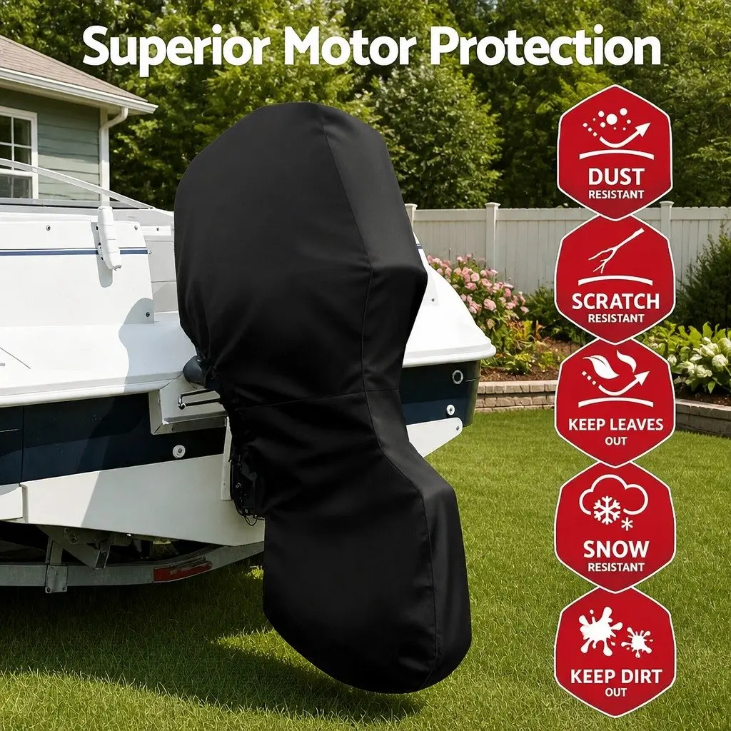 Outboard Motor Cover 600D Polyester Black 100HP 150HP Full Protection Dust Rain UV