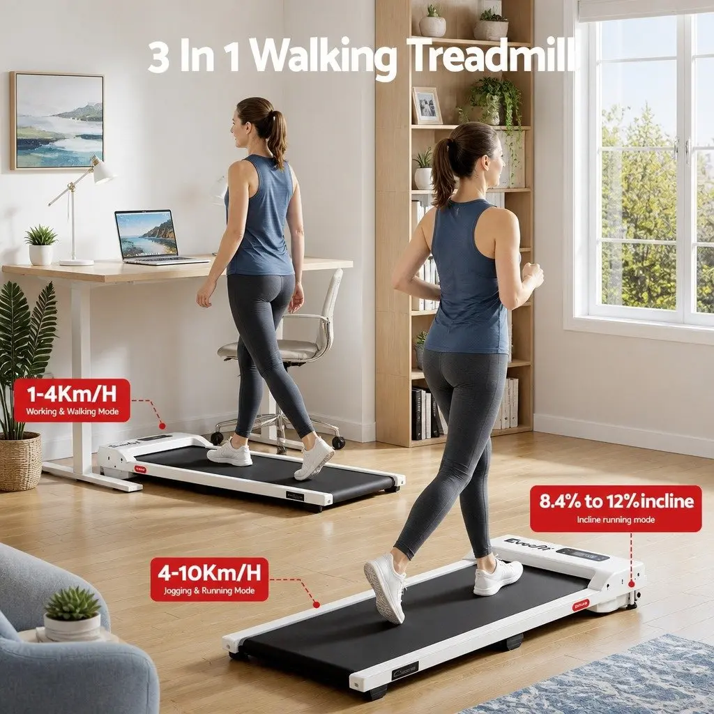 3-in-1 Walking Pad Treadmill with 12% Incline White