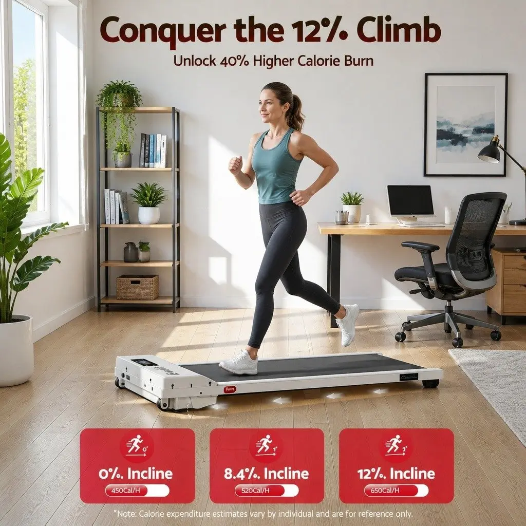 3-in-1 Walking Pad Treadmill with 12% Incline White