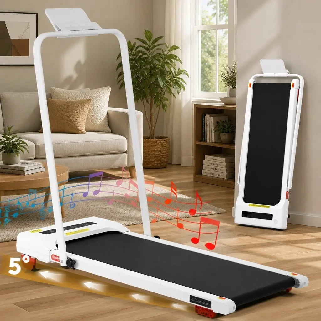 Electric Treadmill Compact Foldable 380mm White