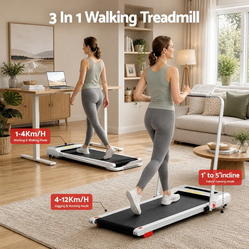 Electric Treadmill Compact Foldable 380mm White