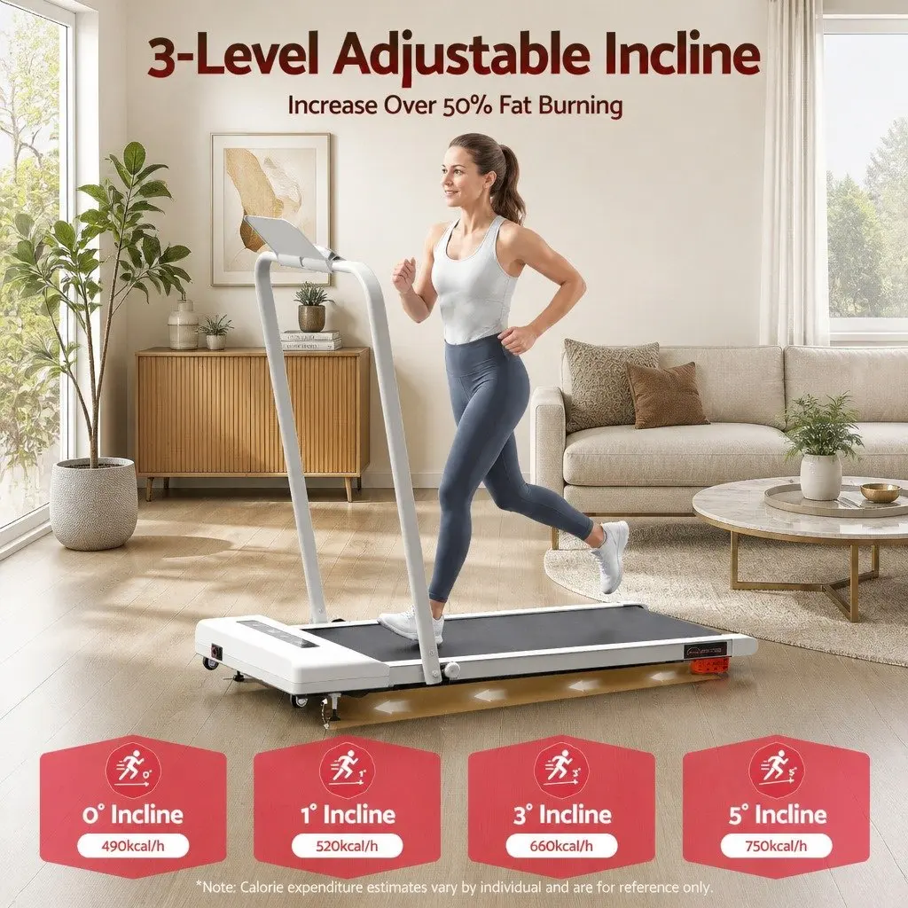 Electric Treadmill Compact Foldable 380mm White