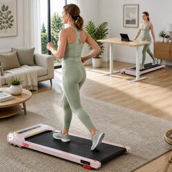 Compact Electric Walking Pad Treadmill with Incline in Pink