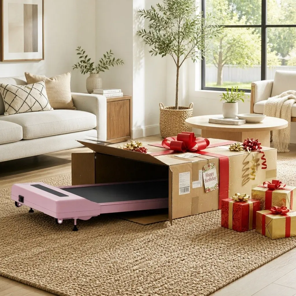 Electric Walking Pad Treadmill with Incline in Pink