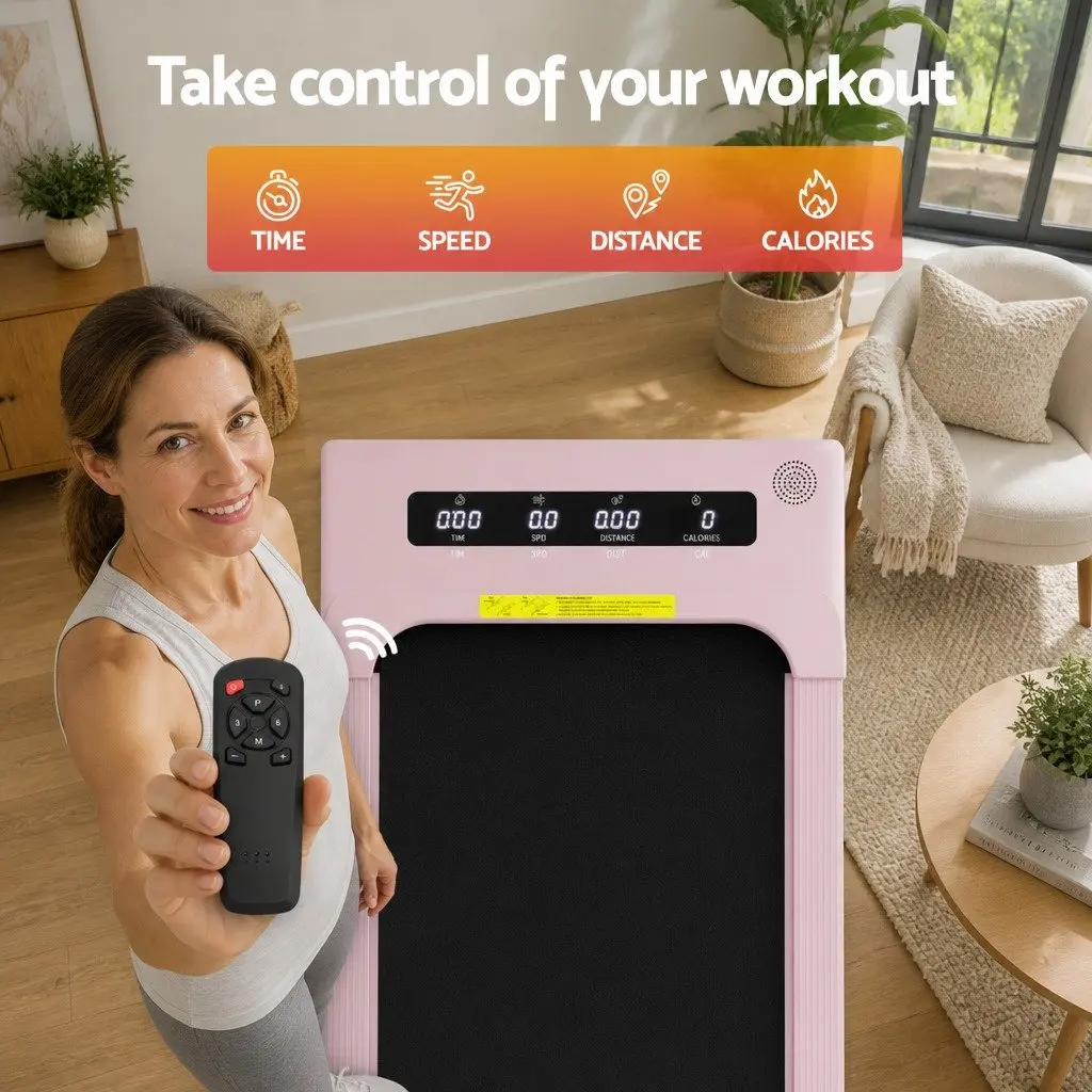 Electric Walking Pad Treadmill with Incline in Pink